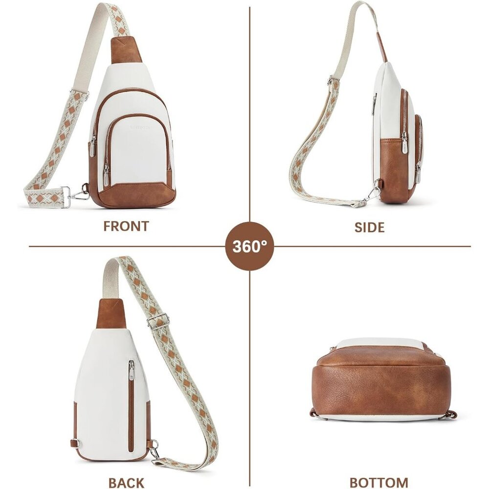 Leather Sling Bag for Women Vintage Crossbody Purse with Guitar Strap Bohemian - Picture 8 of 8